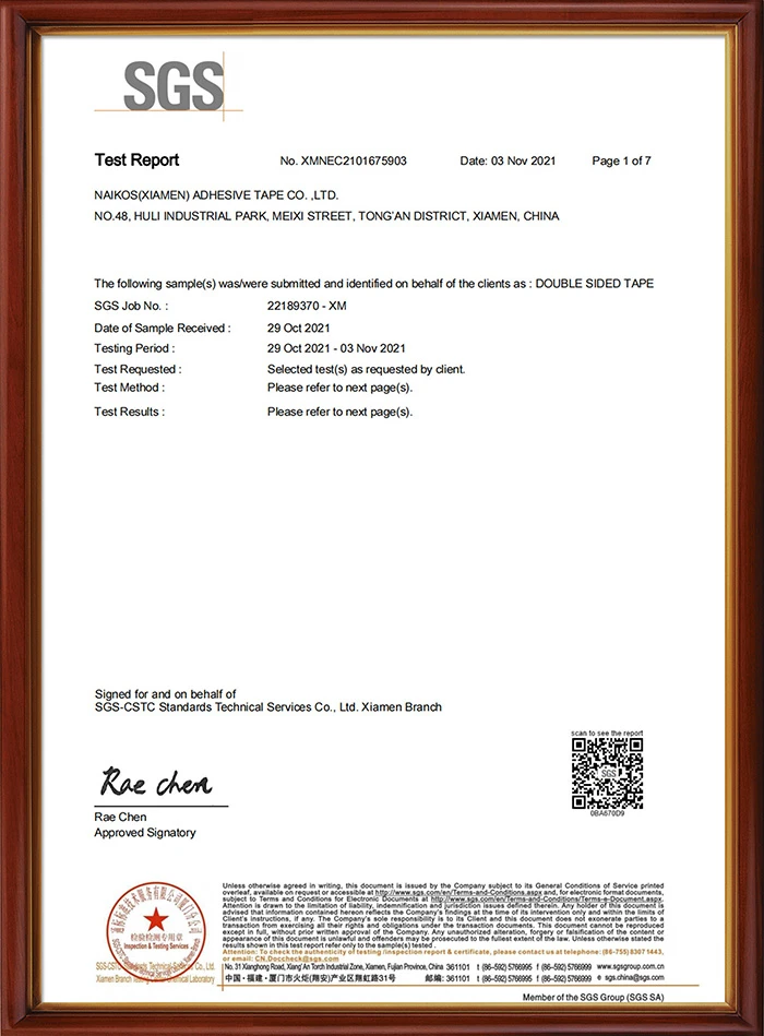 Test-Report-From-SGSDOUBLE-SIDED-TAPE Test-Report-From-SGSDOUBLE-SIDED-TAPE
